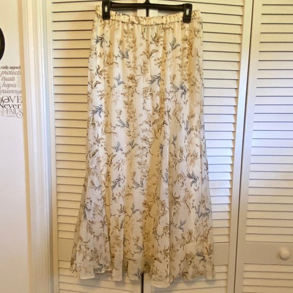 Drew (Anthropologie) Women's Sheer Lined Cream Floral Skirt - M - Picture 2 of 12